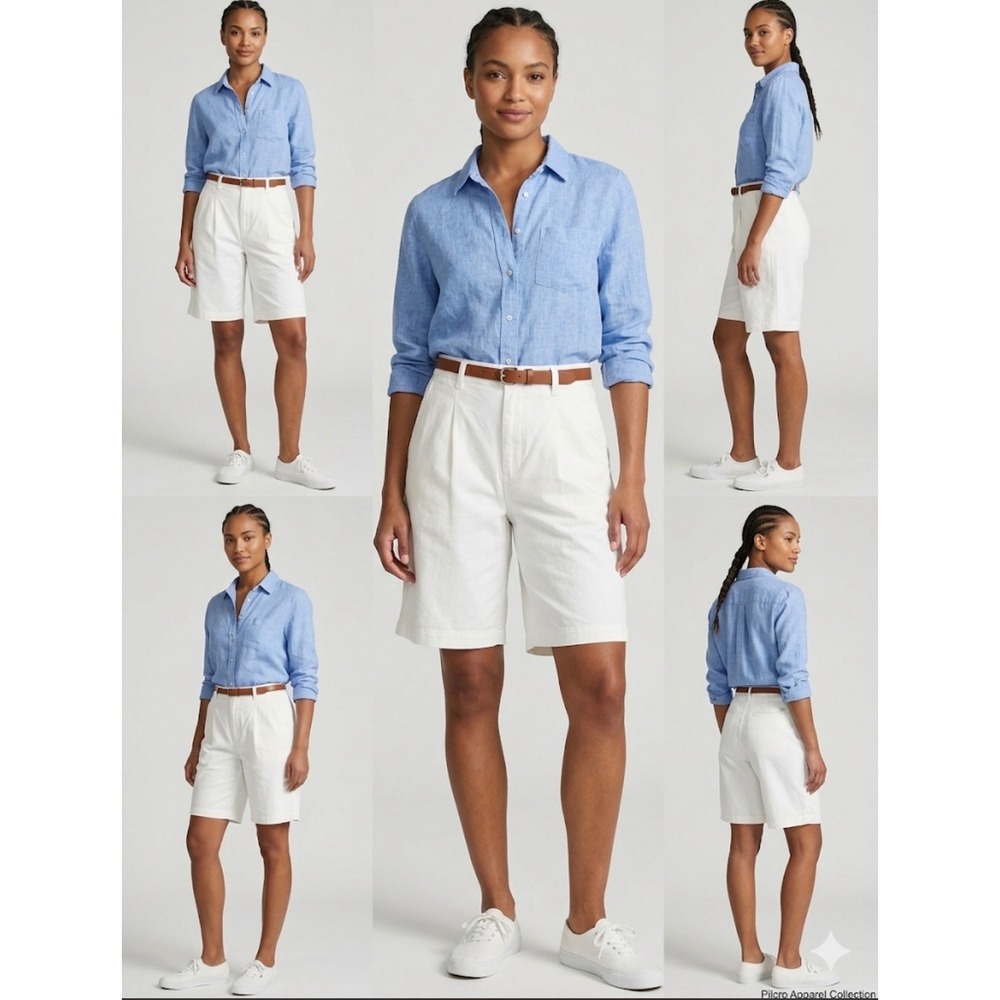 Pilcro Anthropologie White Pleated Bermuda Denim Shorts Sz 31 cotton‎ stretch